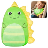 Lemmeko Seat Belt Cover Pad in dinosaur design provides neck support for kids on car trips.