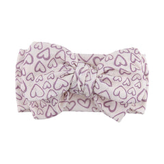 LemonSpace handmade baby bow heart print front view adds stylish coordination to baby outfits.