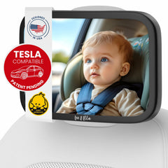Leo & Ella shatterproof acrylic mirror provides a safe, distortion-free rear view.