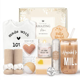 Lepiche new mom gift box displays a complete care package for celebration and support.