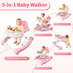 Lerrutue 5-in-1 baby walker in rocker mode promotes soothing motion.