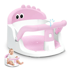 Lerrutue baby bath seat pink front view shows secure seating for calm bath time.