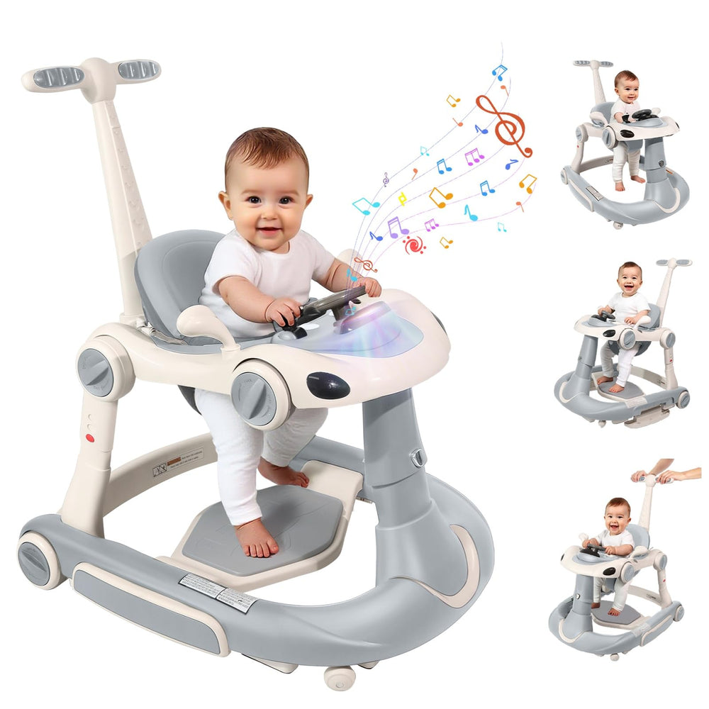 Lerrutue baby walker 4in1 steering wheel close-up shows interactive play and mobility