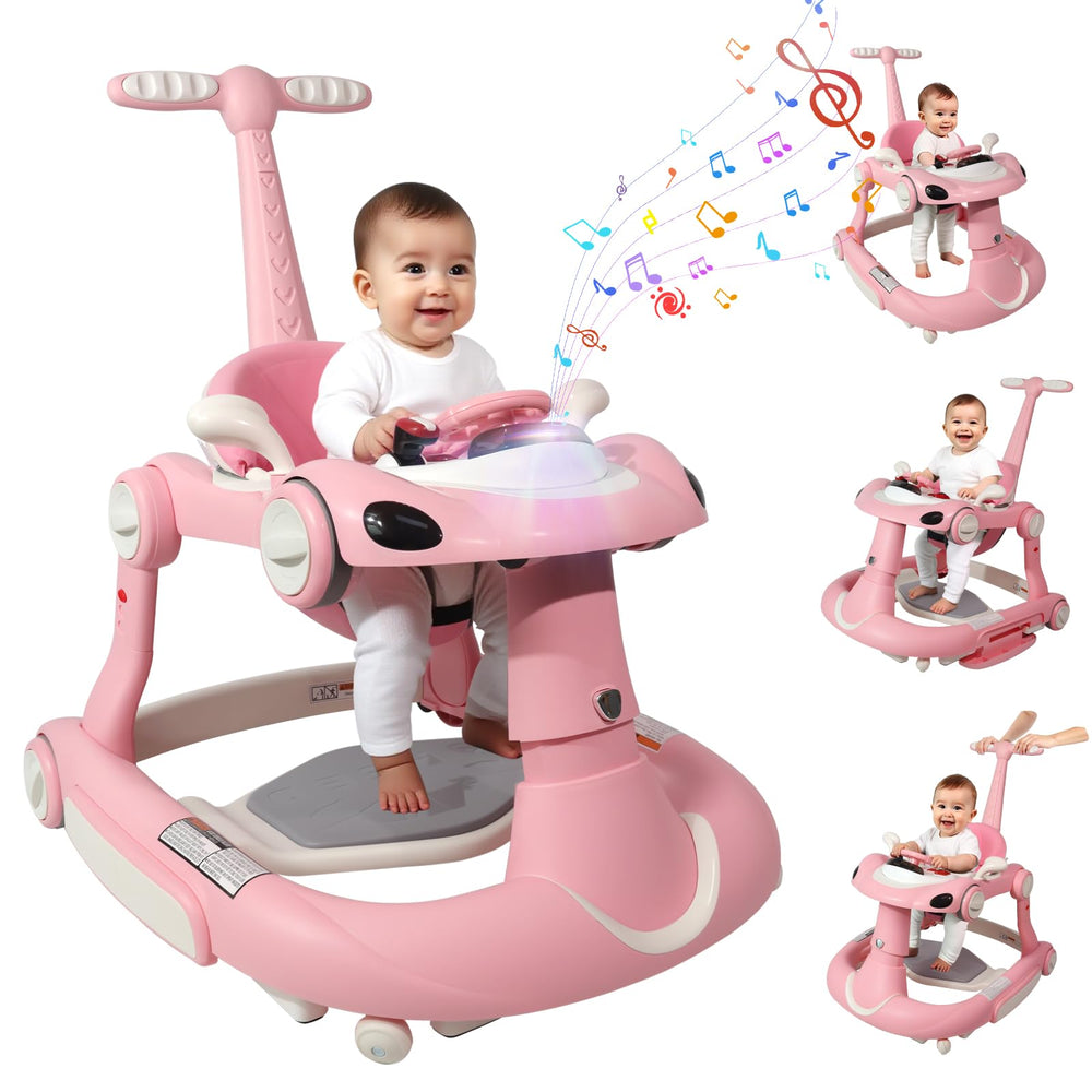Lerrutue baby walker with steering wheel pink engages senses during play