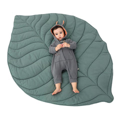 Letalong Cotton Leaf Nursery Rug green front view shows baby-friendly play surface for tummy time