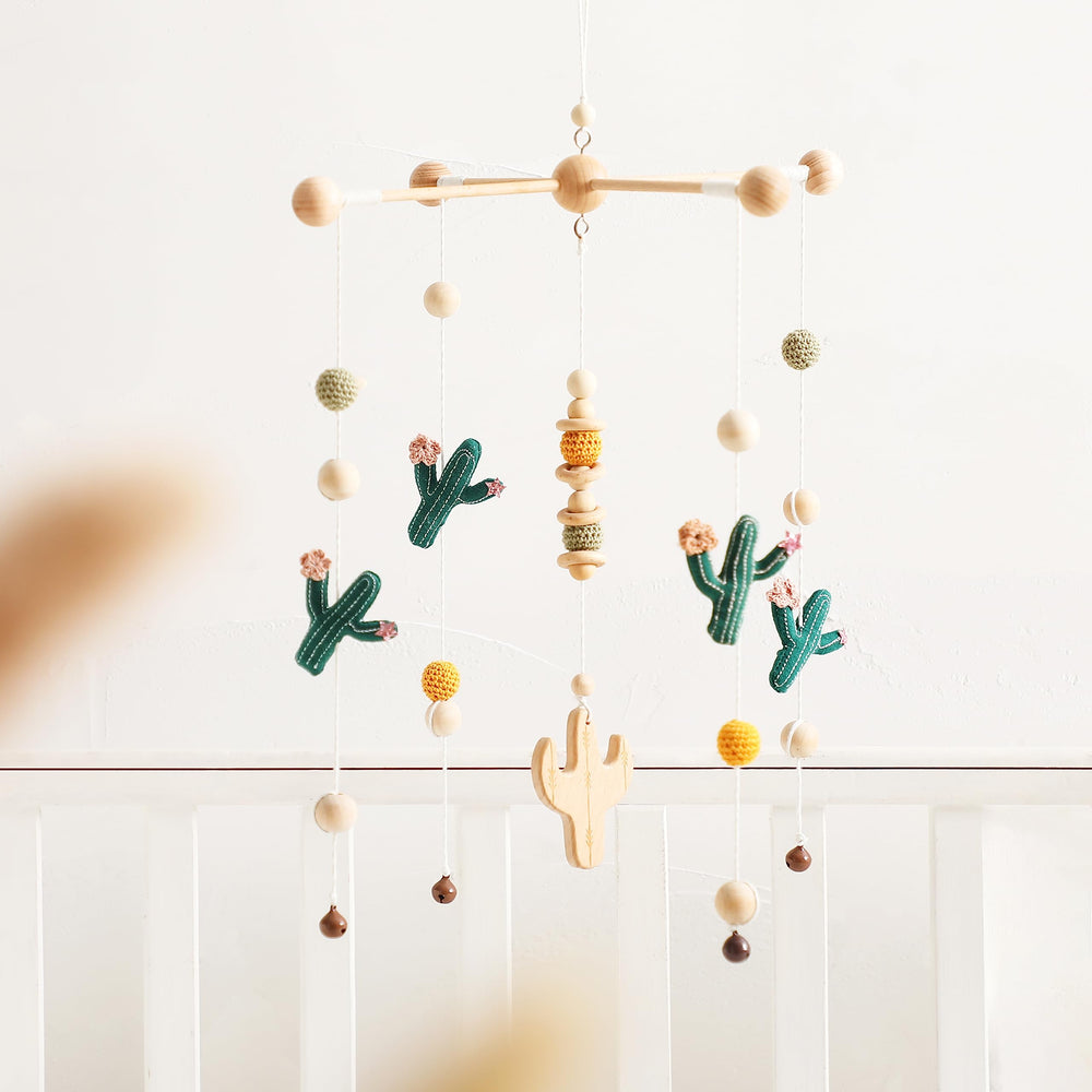Let's Make baby cactus mobile green with wooden beads visual engagement for baby