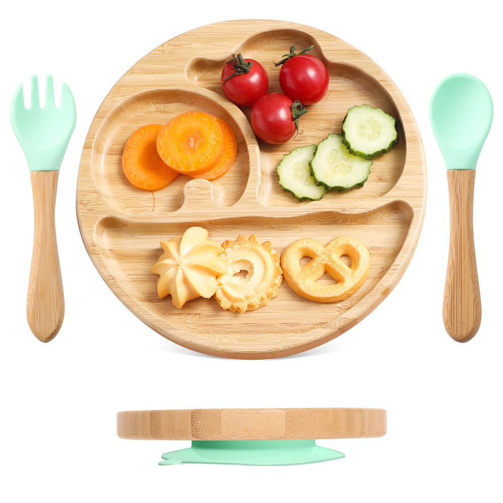 lets-make suction plate on a flat surface prevents spills during baby-led meals