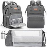 LexiRoman diaper bag backpack front view in dark gray for stylish hands-free travel.