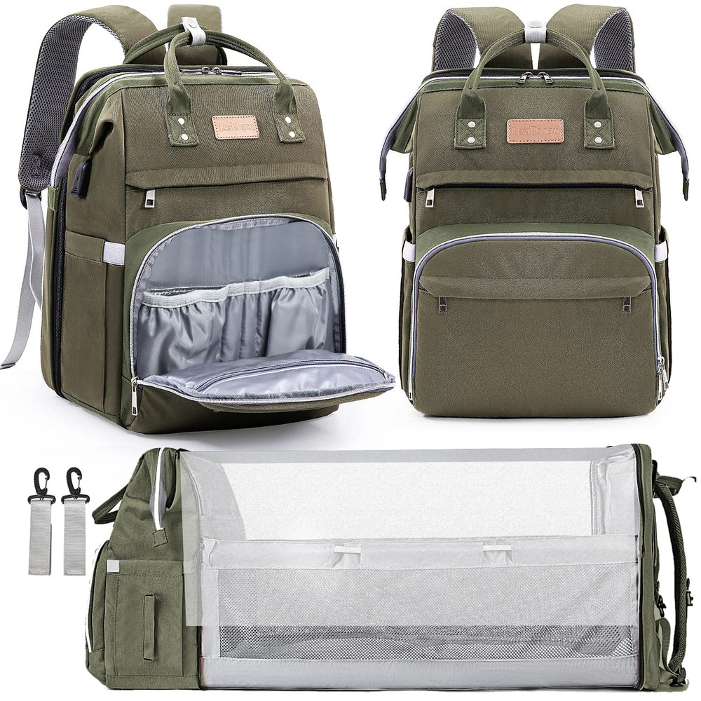 LexiRoman diaper bag backpack front view with organized pockets for on-the-go parents.