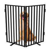 Lezbanz Full Metal Freestanding Dog Gate in straight layout for easy containment.