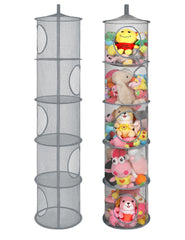 Libeder hanging mesh 5-tier closet organizer neatly stores toys and saves space.