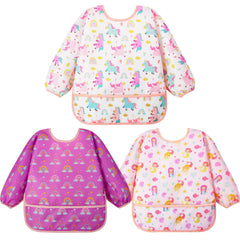 Lictin 3-pack baby bibs with long sleeves protect outfits during meals.
