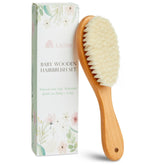 Lictin baby hair brush closeup showing natural soft goat hair for gentle daily grooming.