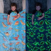 Liderstar dinosaur blanket glow-in-dark emits calming bedtime light for kids.