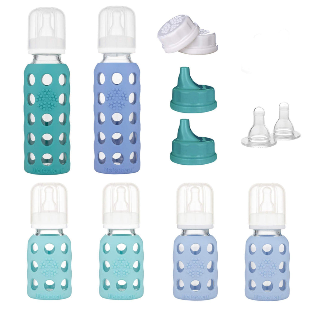 Lifefactory 4oz mint lavender bottle with silicone sleeve for a secure grip