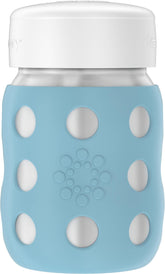 Lifefactory 8-ounce denim bottle with wide neck and silicone sleeve for easy grip