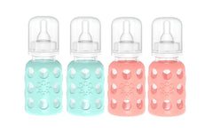 Lifefactory glass baby bottle mint sleeve provides an easy-grip feeding experience.