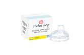 Lifefactory wide-neck soft sippy spout cap for 9+ months enables gentle sipping.