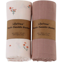 LifeTree baby swaddle blanket organic cotton closeup shows breathable fabric for newborn comfort.