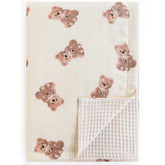 LifeTree bear-pattern waffle blanket front view, soft bamboo blend ideal for cozy swaddles