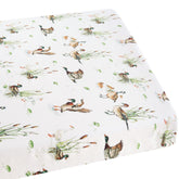 LifeTree mallard-pattern pad cover closeup, showcasing soft, breathable fabric for baby's sensitive skin.