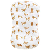 LifeTree muslin baby lounger cover with Golden Retriever pattern shows breathable fabric for newborn comfort.