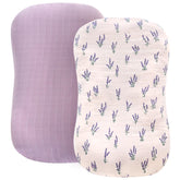 LifeTree muslin baby lounger cover with lavender mauve pattern for soft, breathable newborn comfort.