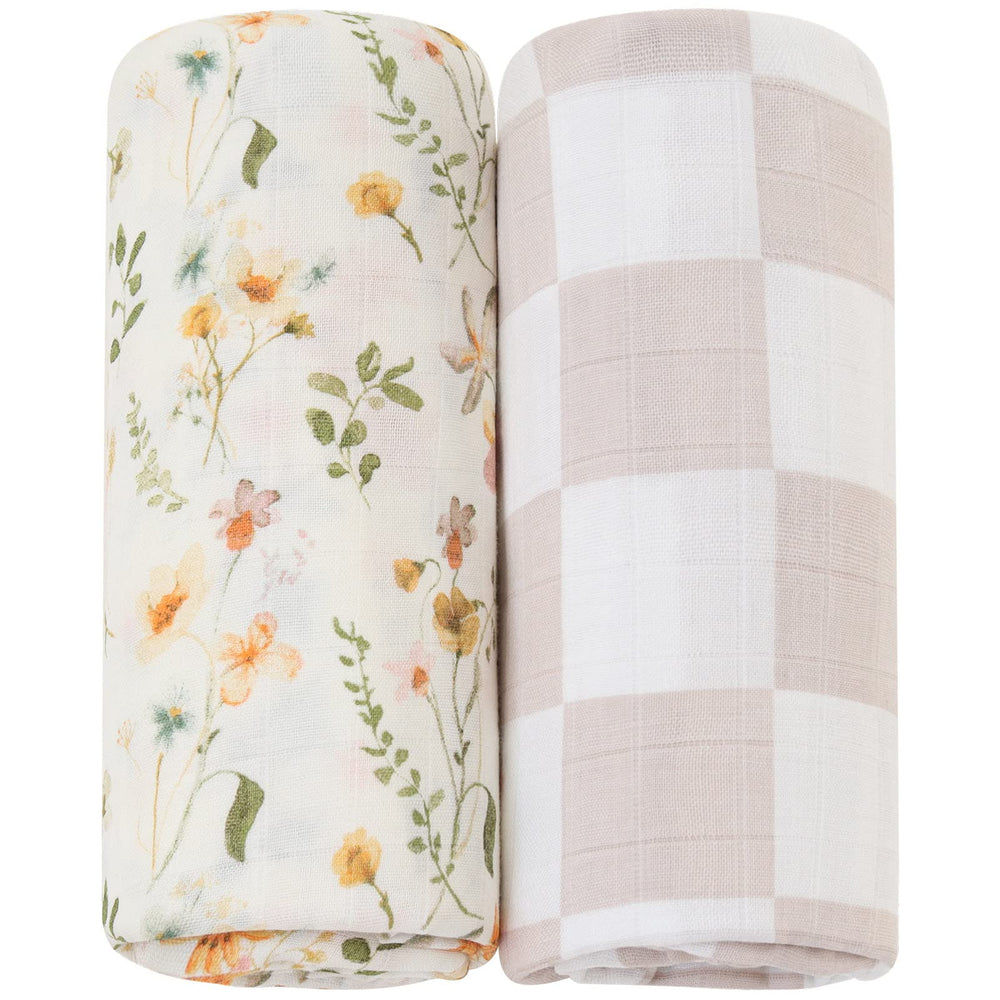 LifeTree Muslin Swaddle Blanket floral dusty pink; cozy wrap for baby comfort
