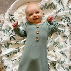 LifeTree muslin swaddle blanket in sage color for versatile baby comfort.
