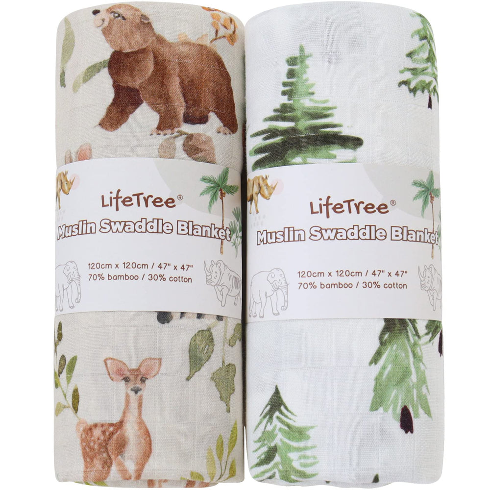 LifeTree muslin swaddle checkered pattern for breathable newborn comfort.