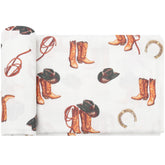 LifeTree muslin swaddle blanket cowboy boot print shows soft breathable fabric for gentle newborn comfort