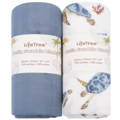 LifeTree muslin swaddle sea turtle print offers soft, breathable comfort for delicate baby skin.