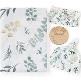 LifeTree newborn swaddle set in eucalyptus pattern for soothing warmth and photo-ready moments.