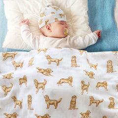 LifeTree swaddle set includes a soft modal hat for gentle newborn comfort.