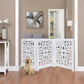 Lightnpro foldable carved wooden dog gate assembled for quick, tool-free doorway setup