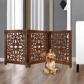Lightnpro wooden pet gate foldable three panels forms a flexible freestanding doorway barrier.