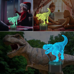 Lightzz dinosaur 3D T-Rex night light remote control for easy color changes.