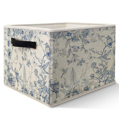 Likjad blue-white chinoiserie storage bin front view for stylish shelf organization and decor.