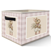 Likjad Bunny Nursery Storage Bin closeup shows sturdy cotton-linen fabric for durable organization.