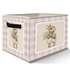 Likjad Bunny Nursery Storage Bin closeup shows sturdy cotton-linen fabric for durable organization.