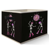 Likjad hot pink preppy skeleton storage bin on bedroom shelf for easy organization.