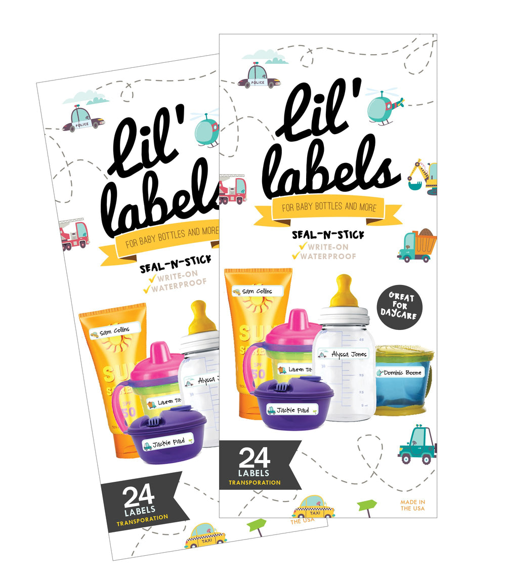 Lil' Labels write-on self-laminating bottle labels in a 2-pack for quick, durable bottle tagging