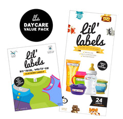 Lil' Labels Animal Friends bottle labels showing waterproof durability for daycare bottles.