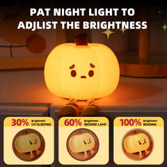 Lilampts Pumpkin Night Light top tap control showcasing adjustable brightness