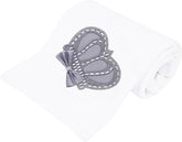Lilax baby boy crown jewels swaddle blanket grey front view emphasizes soft cotton warmth