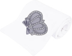 Lilax baby boy crown jewels swaddle blanket grey front view emphasizes soft cotton warmth