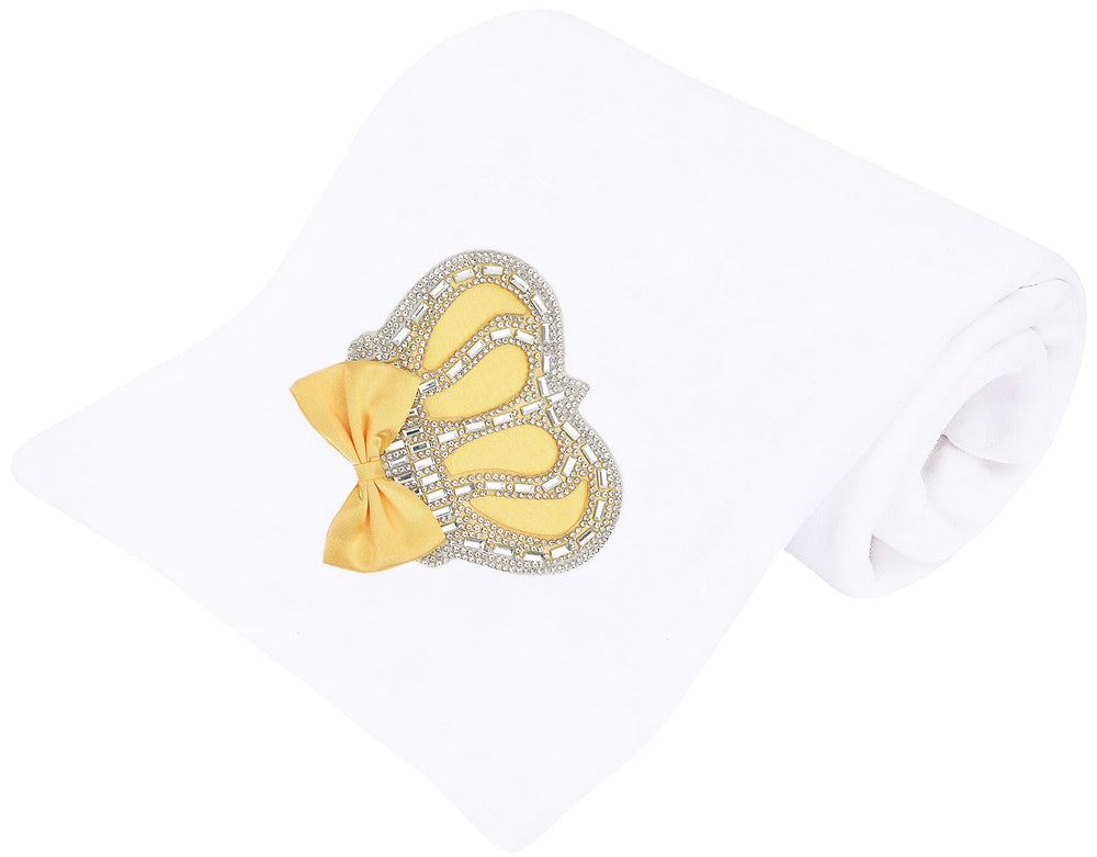 Lilax baby girl newborn jewels crown swaddle blanket yellow, front view, cozy newborn comfort.