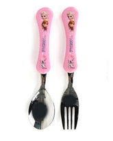 Lilfant Elsa spoon and fork pink set for kid-friendly meals with Elsa and Anna design.