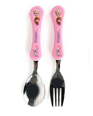 Lilfant Elsa spoon and fork pink set for kid-friendly meals with Elsa and Anna design.