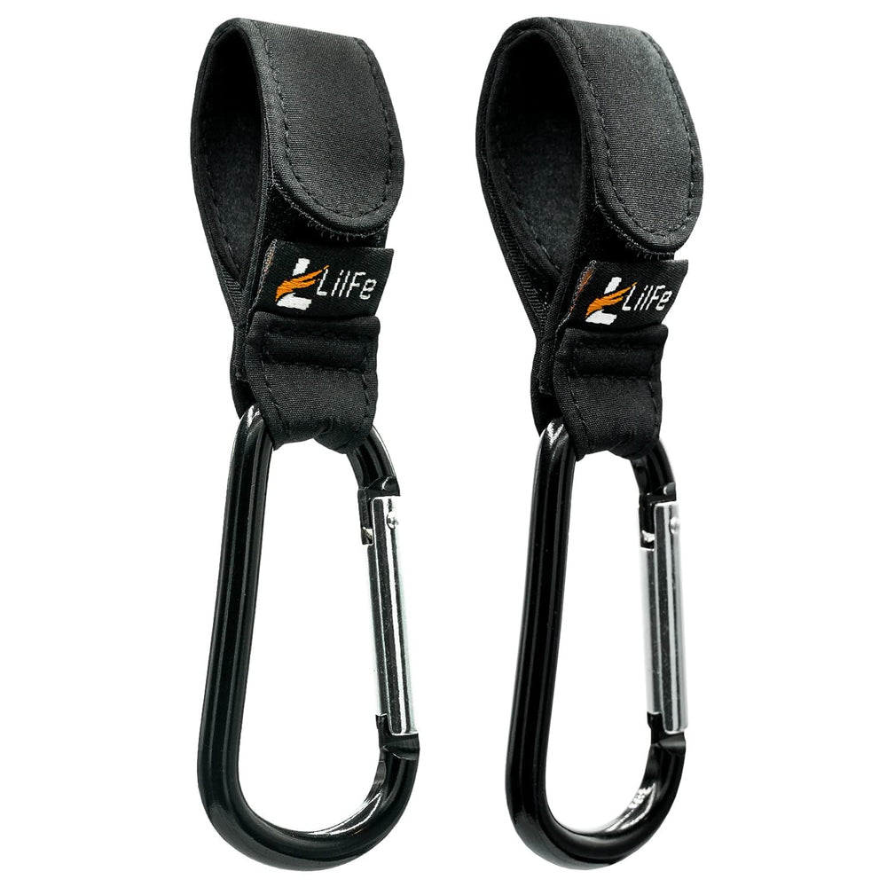 LilFe 2 Pcs Black Stroller Hooks hanging bags from stroller for hands-free strolls